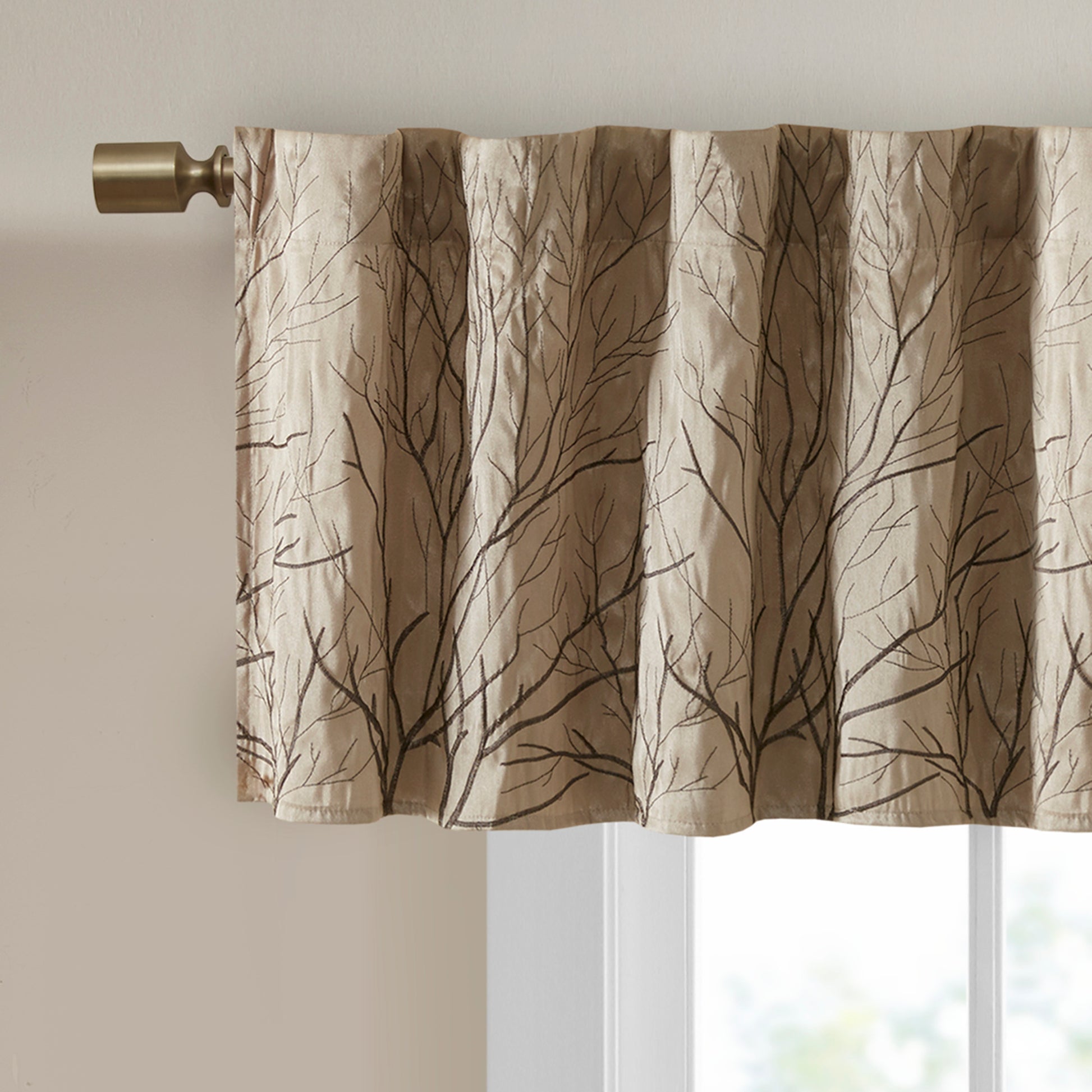 Faux Silk Embroidered Window Valance Tan 50X18" Tan Polyester