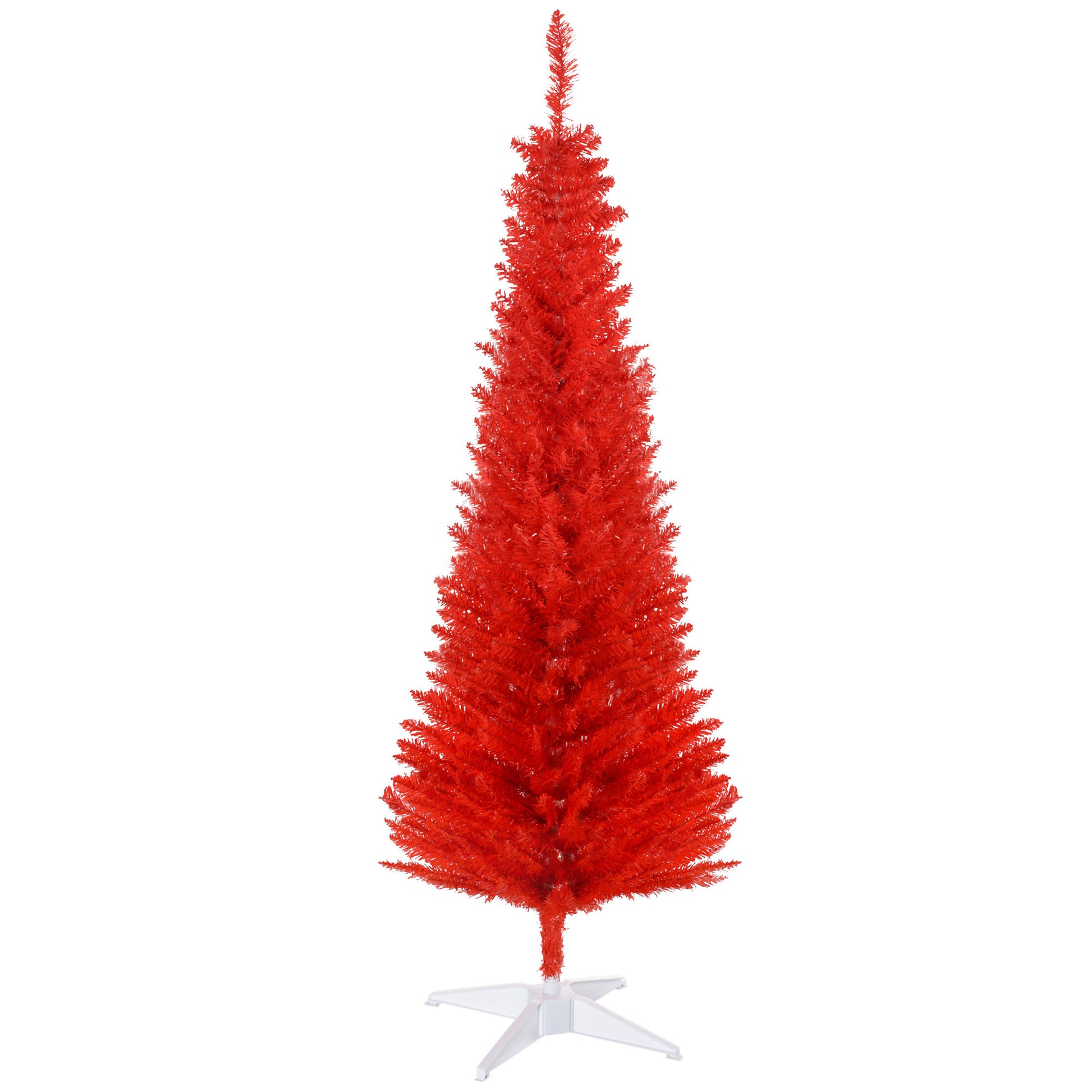 Homcom 5' Artificial Pencil Christmas Tree, Slim Xmas Tree With 294 Realistic Branch Tips And Plastic Stand, Red Red Plastic
