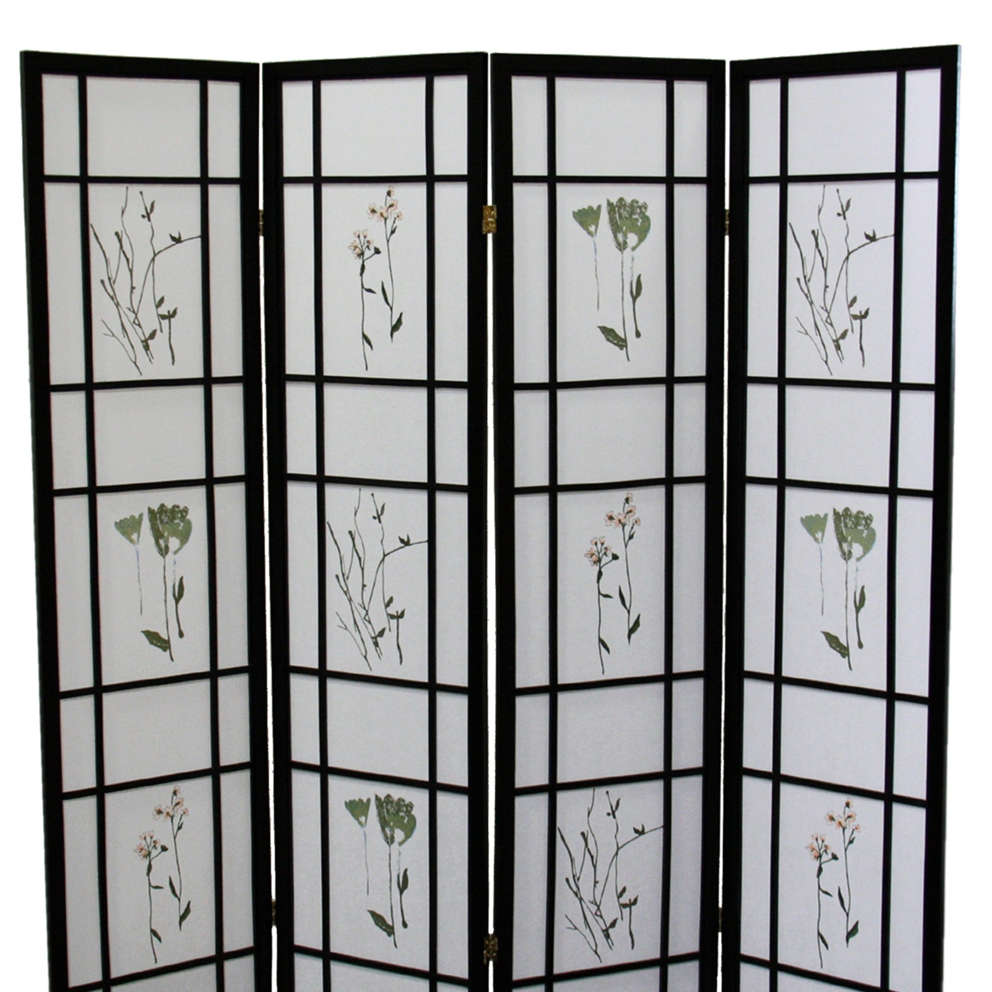 70" Tall 4 Panel Screen Room Divider "Shoji", Black Black Wood