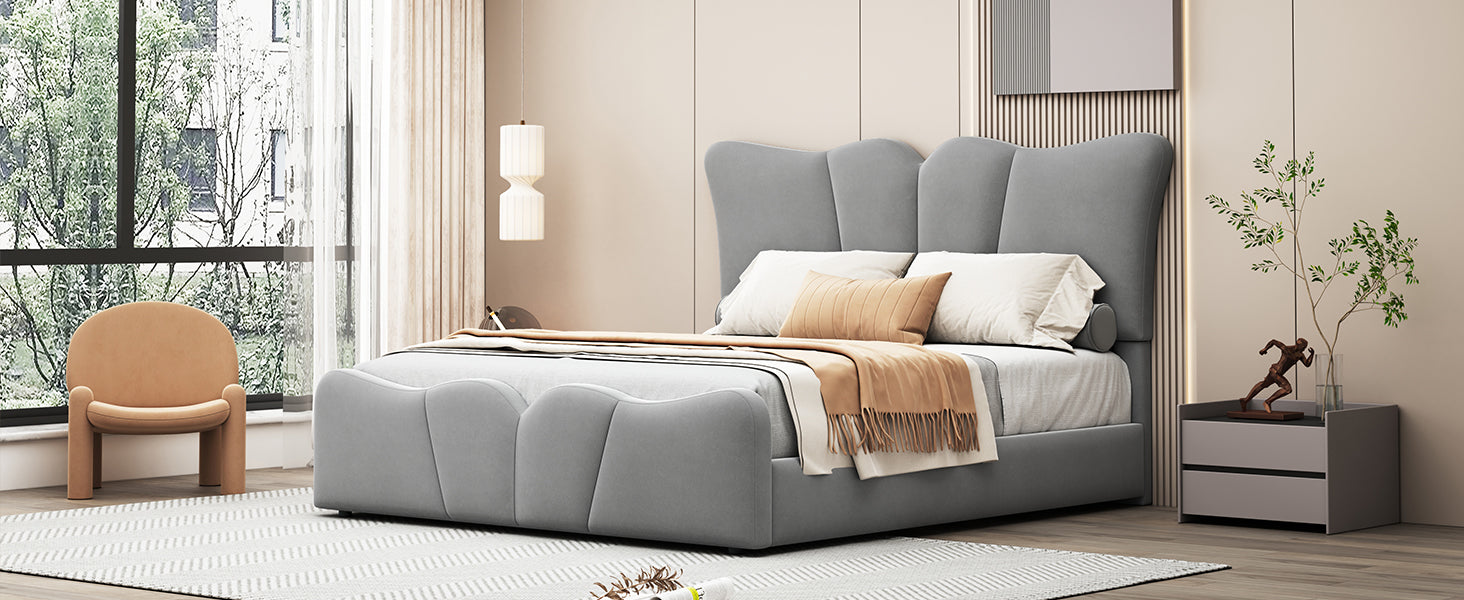Full Size Upholstered Platform Bed Velvet Upholstered Bed, Gray Full Gray Velvet