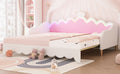 Twin Extending Daybed With Led Lights, Modern Upholstered Princess Daybed With Crown Headboard,White Twin White Wood