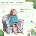 Qaba Kid'S Sofa Chair With Dinosaur Design And Thick Padding, Flannel Covered Toddler Armchair For Bedroom, Playroom Multicolor Wood