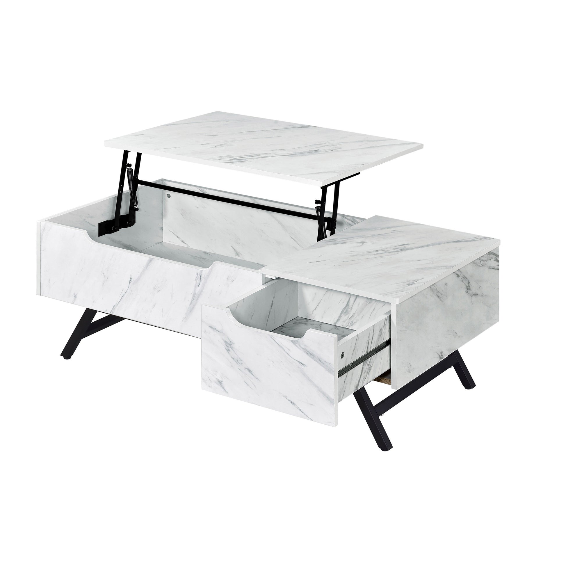 White Coffee Table With Lift Top White Primary Living Space Modern Drawers Rectangular Wood