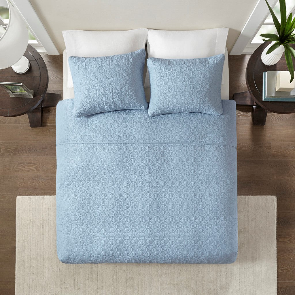 Reversible Quilt Set Blue Full Queen Blue Cotton