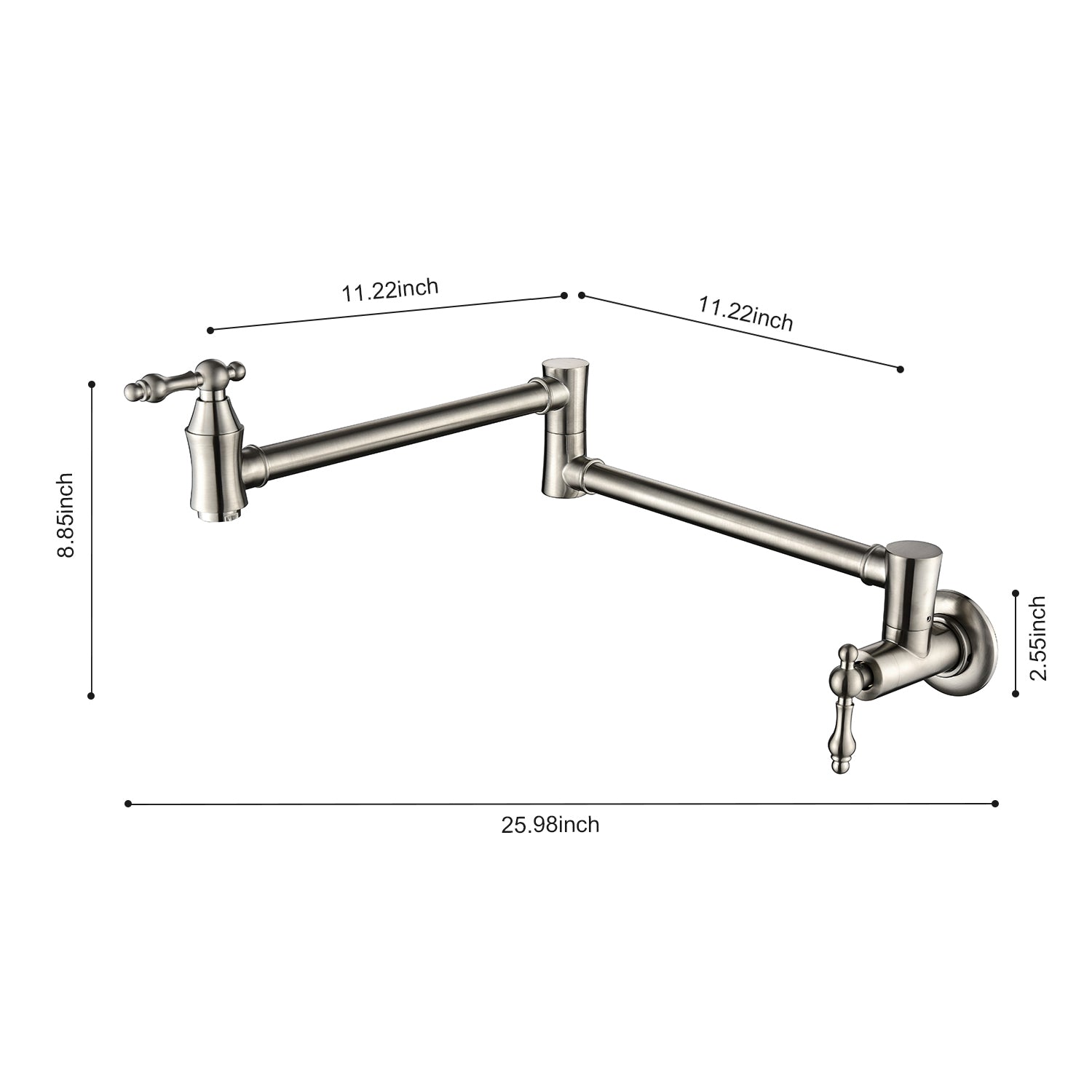 Pot Filler Faucet Wall Mount Brushed Nickel Brass