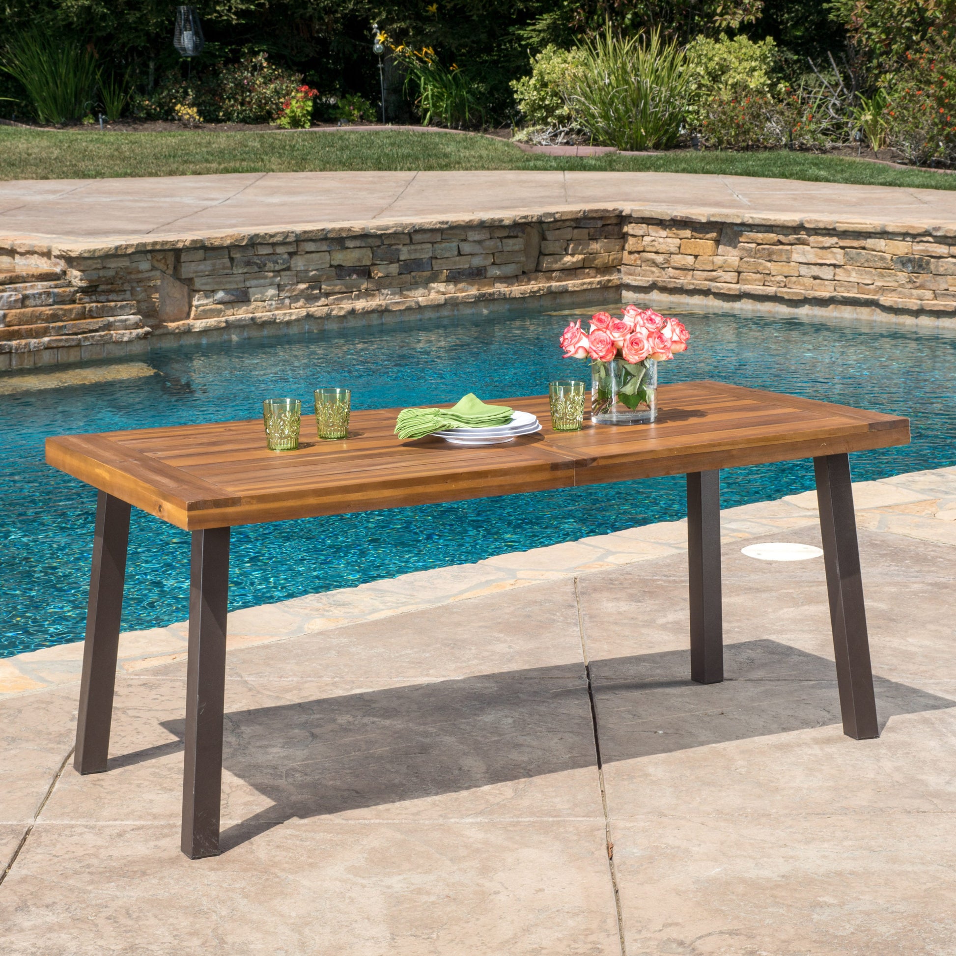 Della Dining Table - Teak Wood Metal