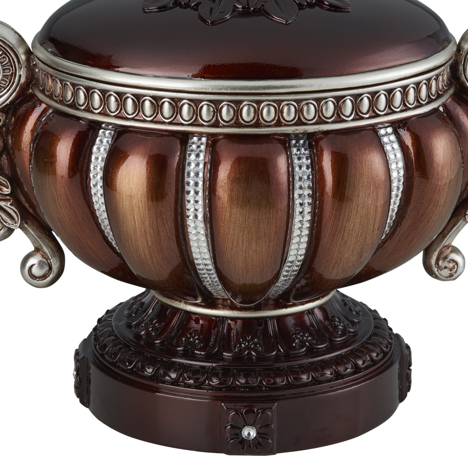 11.5" Tall" Delicata" Decorative Jewelry Box, Reddish Bronze With Silver Accents Bronze Polyresin