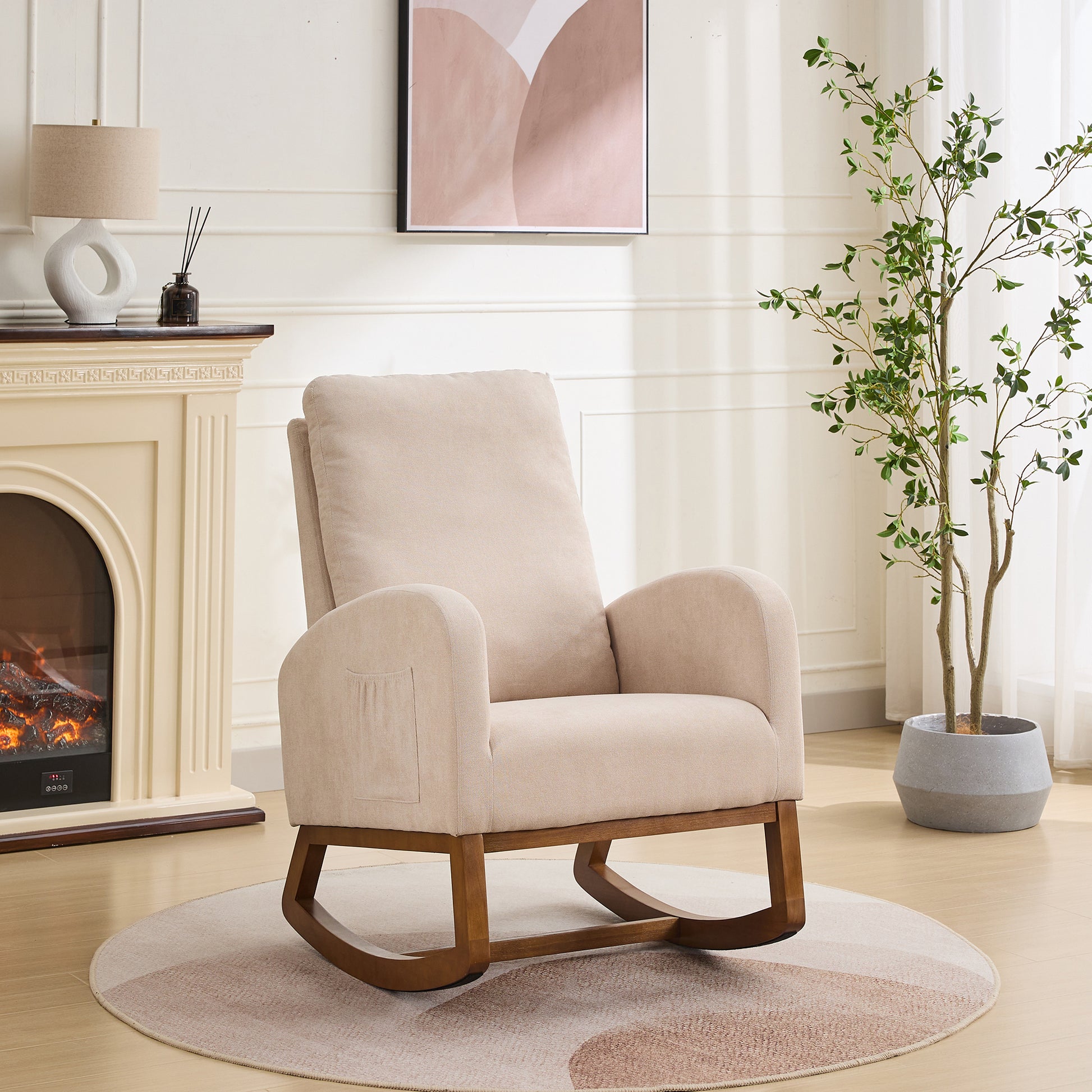 Rocking Chair For Nursery, Polyester Glider Chair With High Bac
