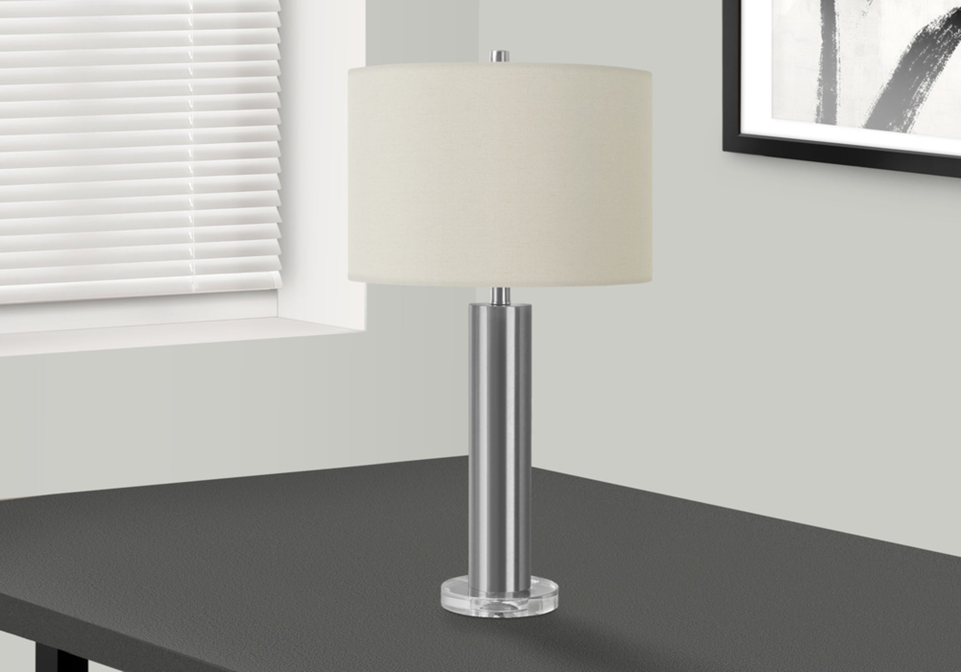 Lighting, 28"H, Table Lamp, Nickel Metal, Ivory Cream Shade, Contemporary Silver Acrylic