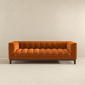 Melissa Mid Century Orange Velvet Modern Sofa Brown,Burnt Orange Mid Century Modern Foam Solid Wood,Velvet 3 Seat