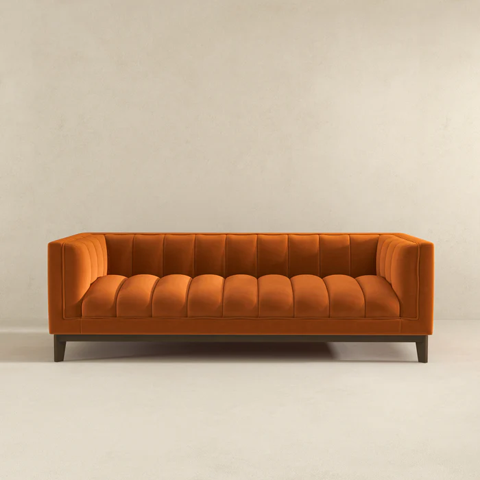 Melissa Mid Century Orange Velvet Modern Sofa Brown,Burnt Orange Mid Century Modern Foam Solid Wood,Velvet 3 Seat