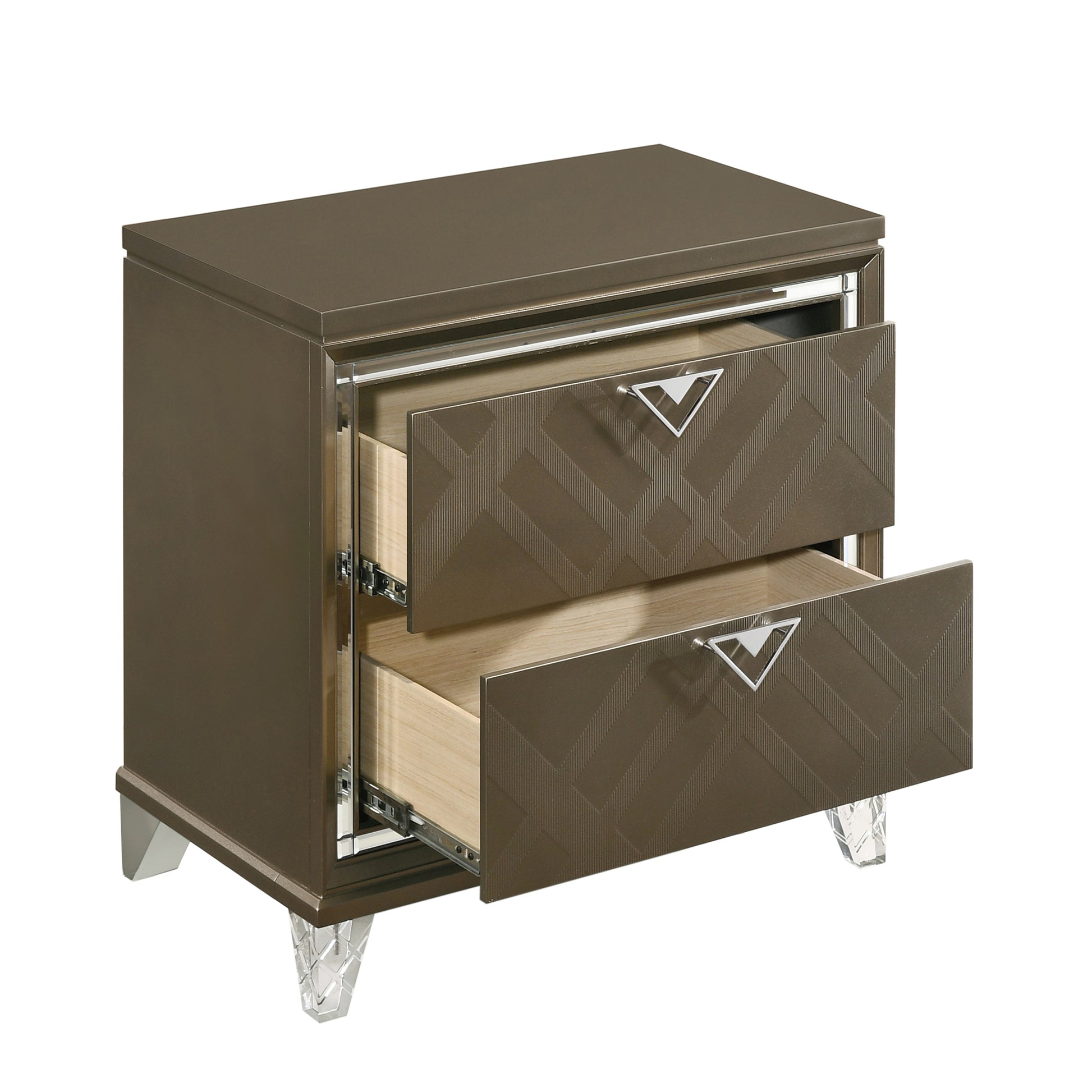 Dark Champagne 2 Drawer Nightstand Champagne 2 Drawers Bedroom Rectangle Glam,Modern Rubberwood Drawers Wood Plastic