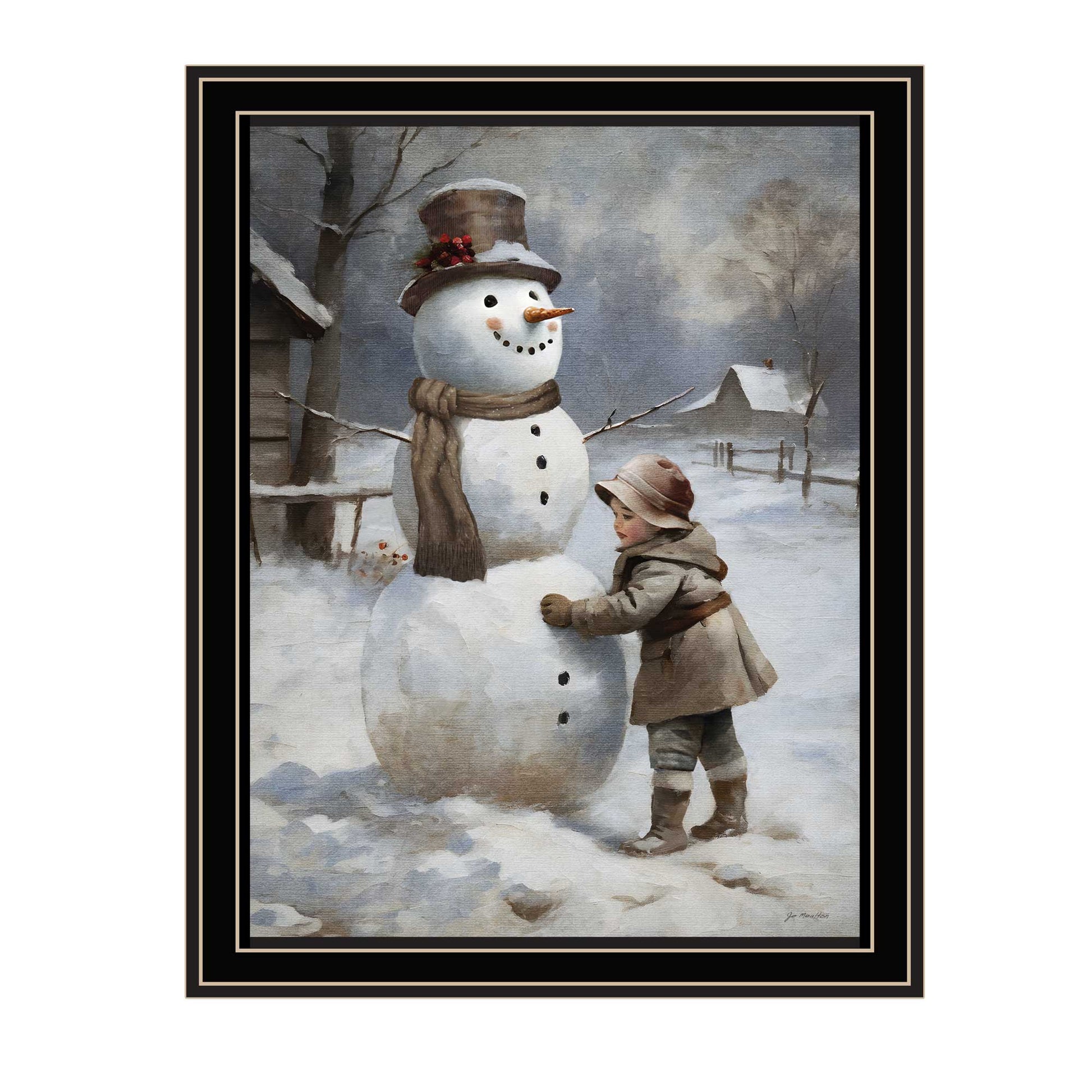Finishing Touch On The Snowman Black Framed Wall Art For Living Room, Holiday Wall Art Print For Home Decor, Bedroom Wall Art By Jo Moulton Multicolor Wood Paper