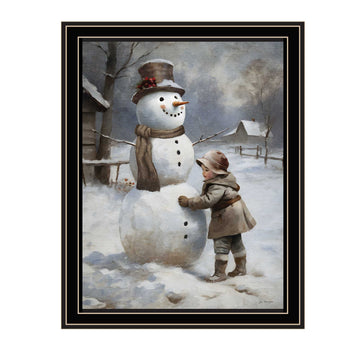 Finishing Touch On The Snowman Black Framed Wall Art For Living Room, Holiday Wall Art Print For Home Decor, Bedroom Wall Art By Jo Moulton Multicolor Wood Paper