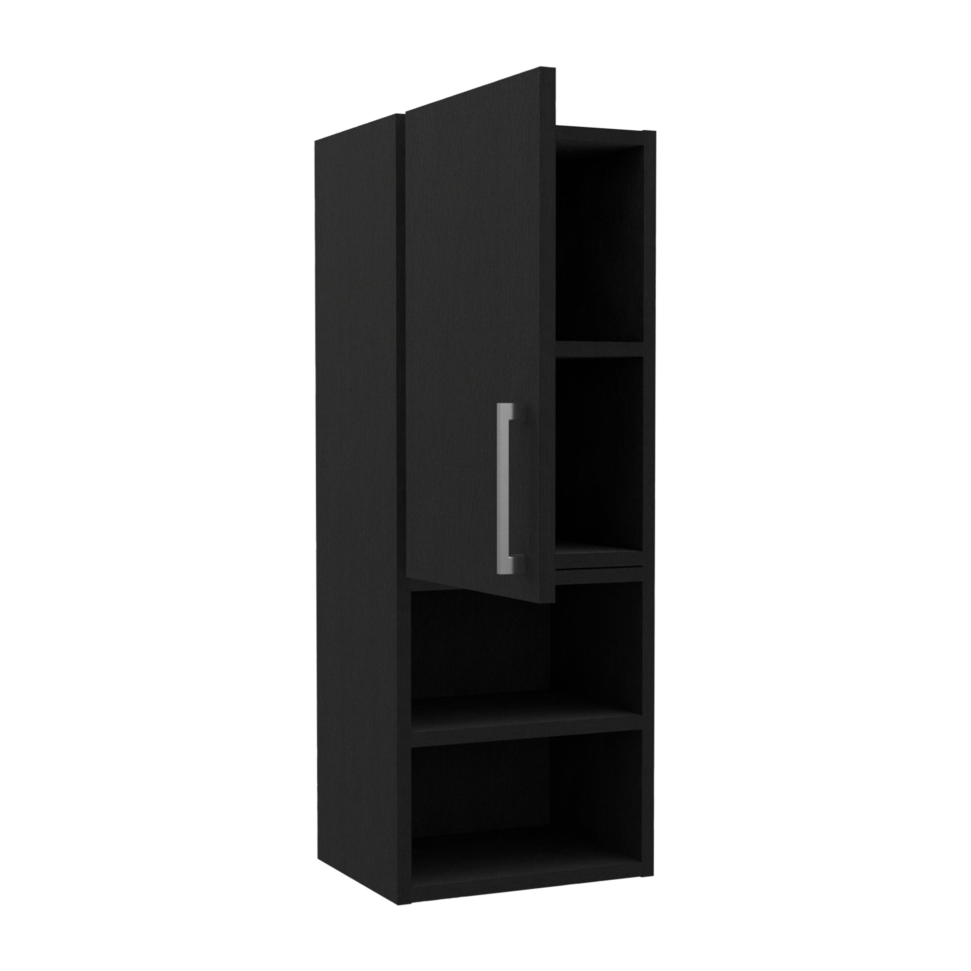 Medicine Single Door Cabinet 31"H, Two External Shelves, Two Interior Shelves, Black Black Particle Board Particle Board