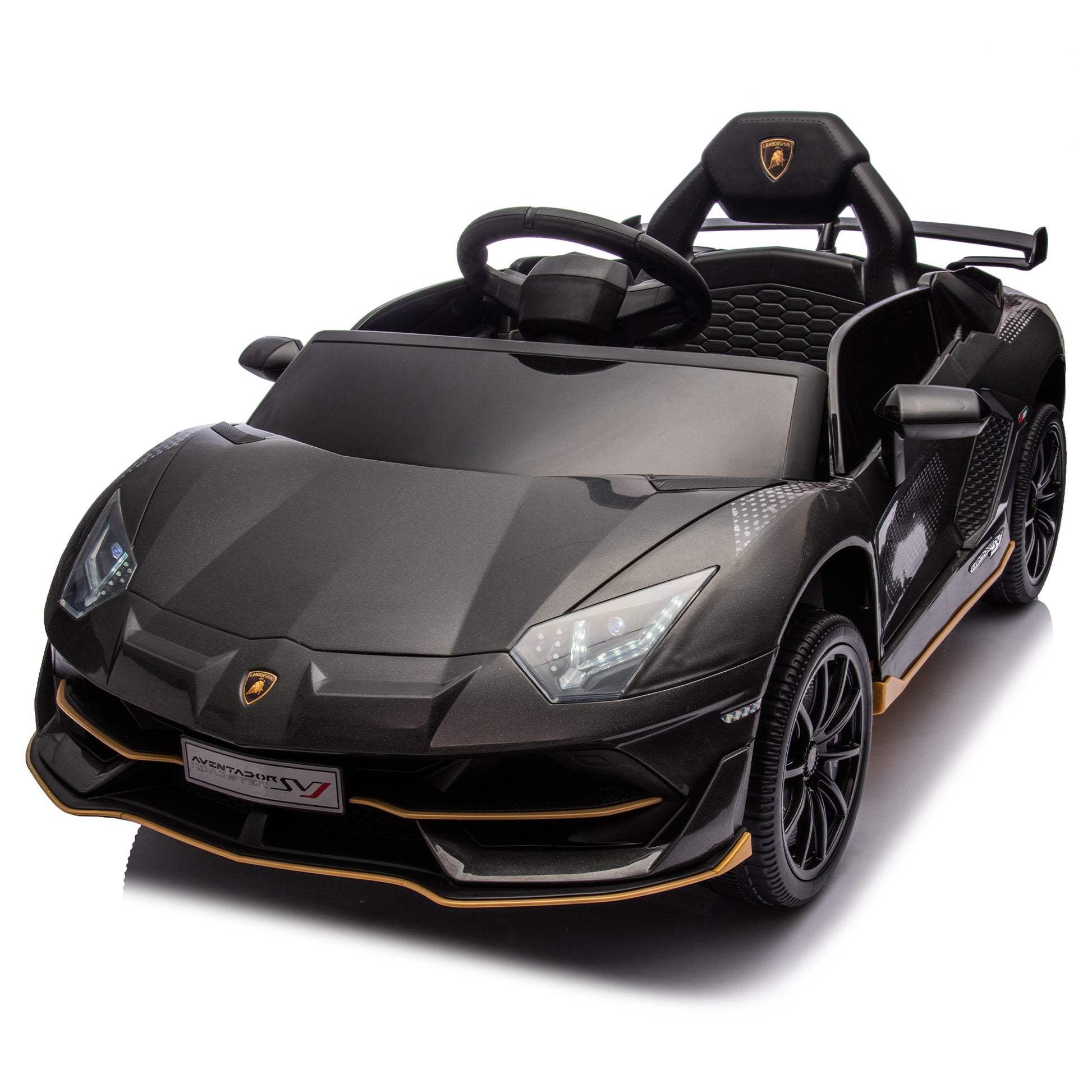 12V Kids Ride On Car W Parents Remote Control,Licensed Lamborghini Aventador Xago,Hydraulic Pressure Door,Slow Start,Early Education,Bluetooth,Adjustable Volume,Mp3,Usb,Led Lights For Kids Aged 2 4. Black 50 99 Lbs Polypropylene