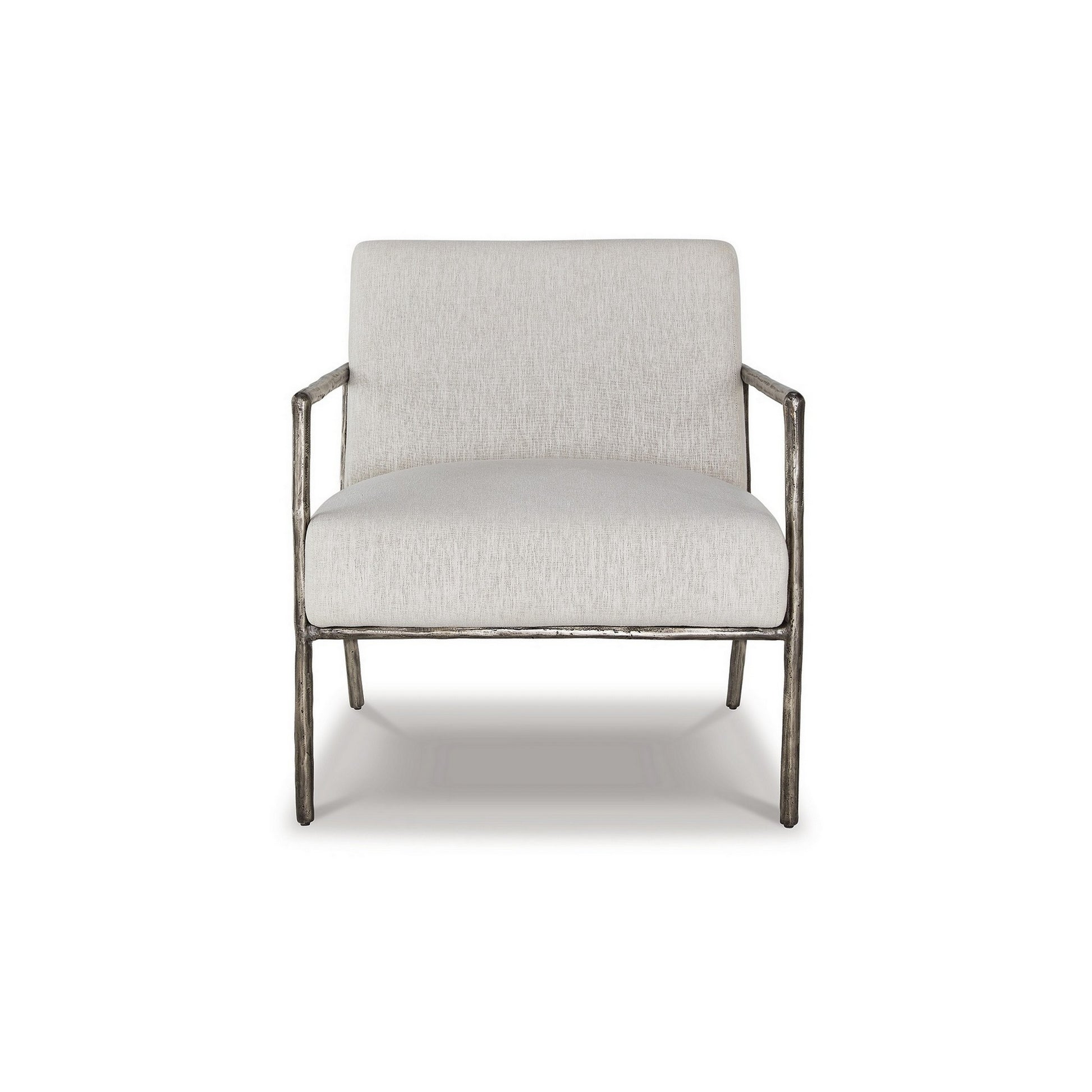 Tusk 30 Inch Accent Chair, Classic Pewter Aluminum Frame, Cream Upholstery Cream Fabric Metal