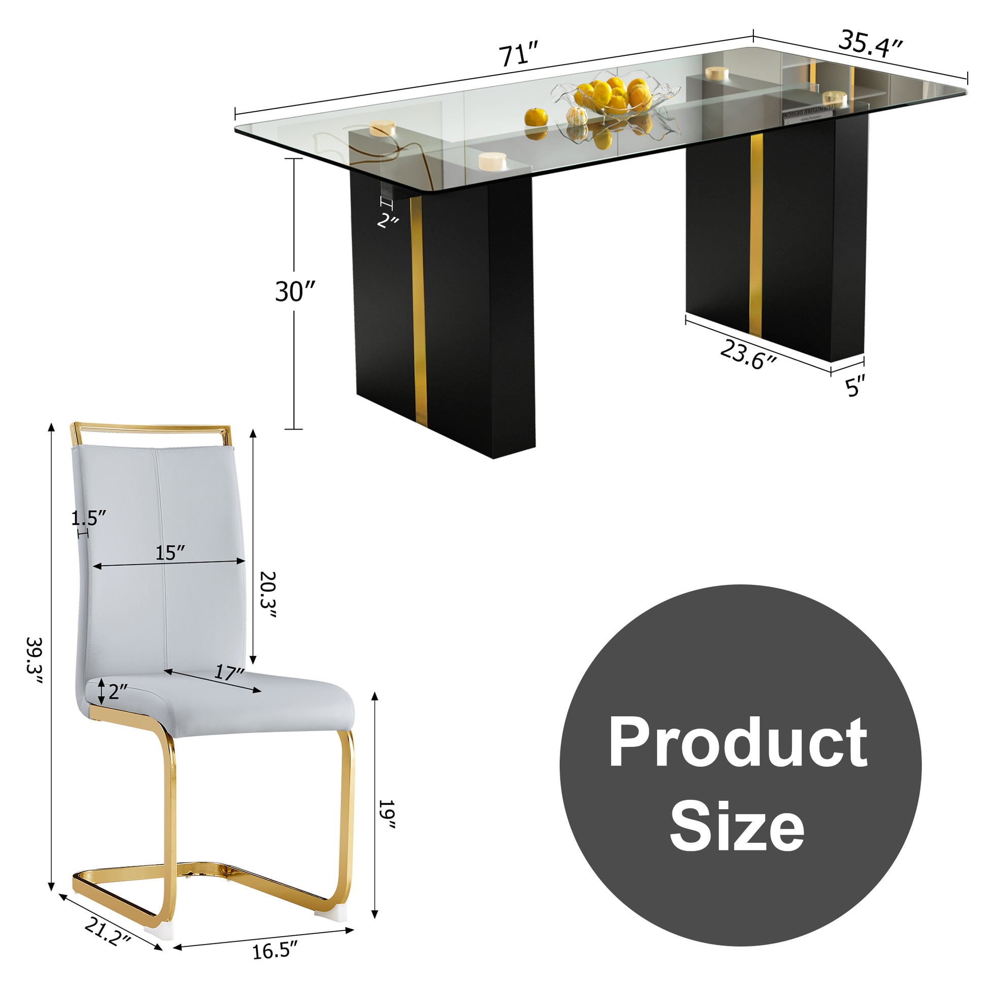 Table And Chair Set, Large Modern Minimalist Rectangular Glass Table, Can Accommodate 6 8 People, Equipped With Tempered Glass Tabletop And Large Mdf Table Legs, Comfortable And Minimalist Chairs. Transparent Glass