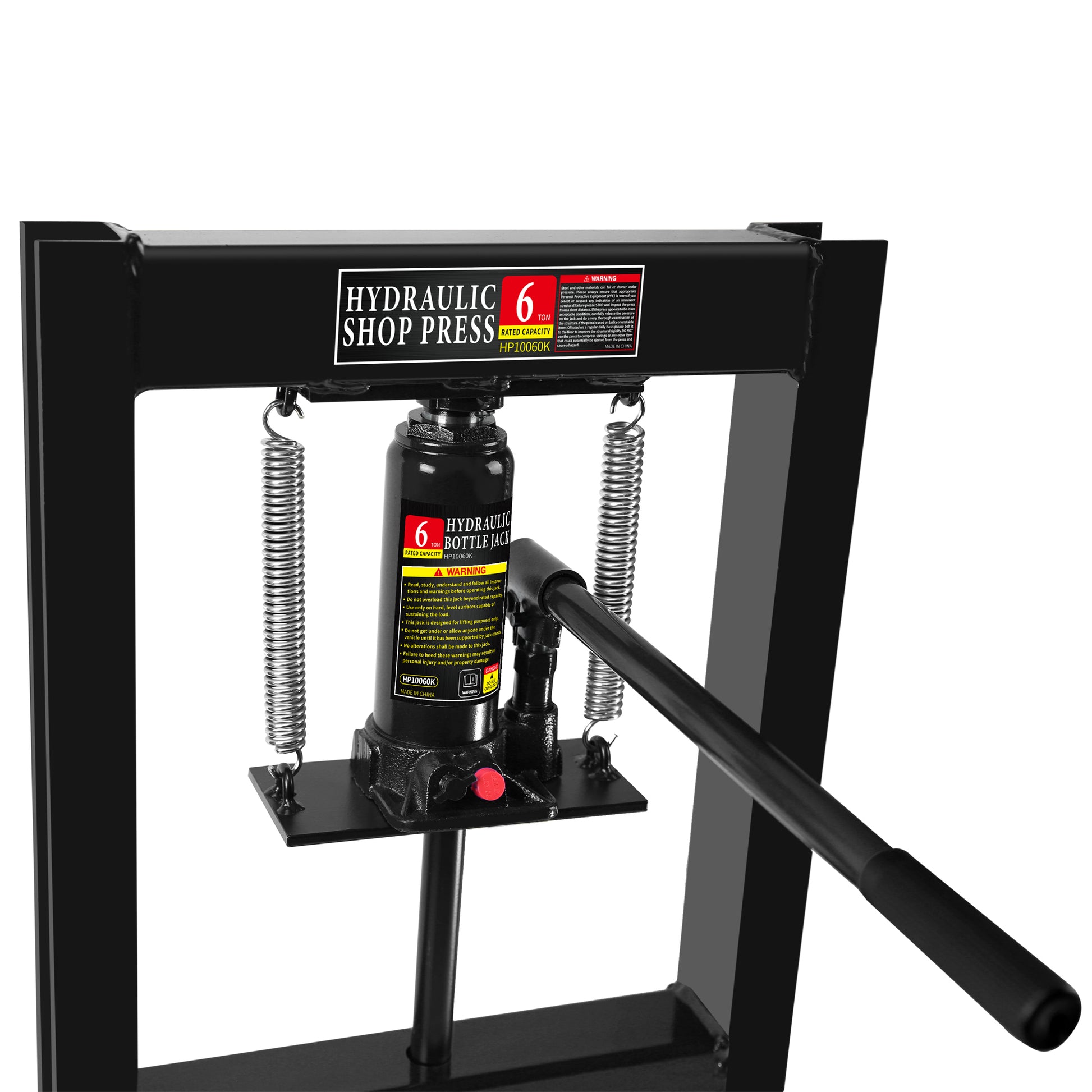Hydraulic 6 Ton H Frame Garage Floor Adjustable Shop Press With Plates, 6T, Black Black Steel