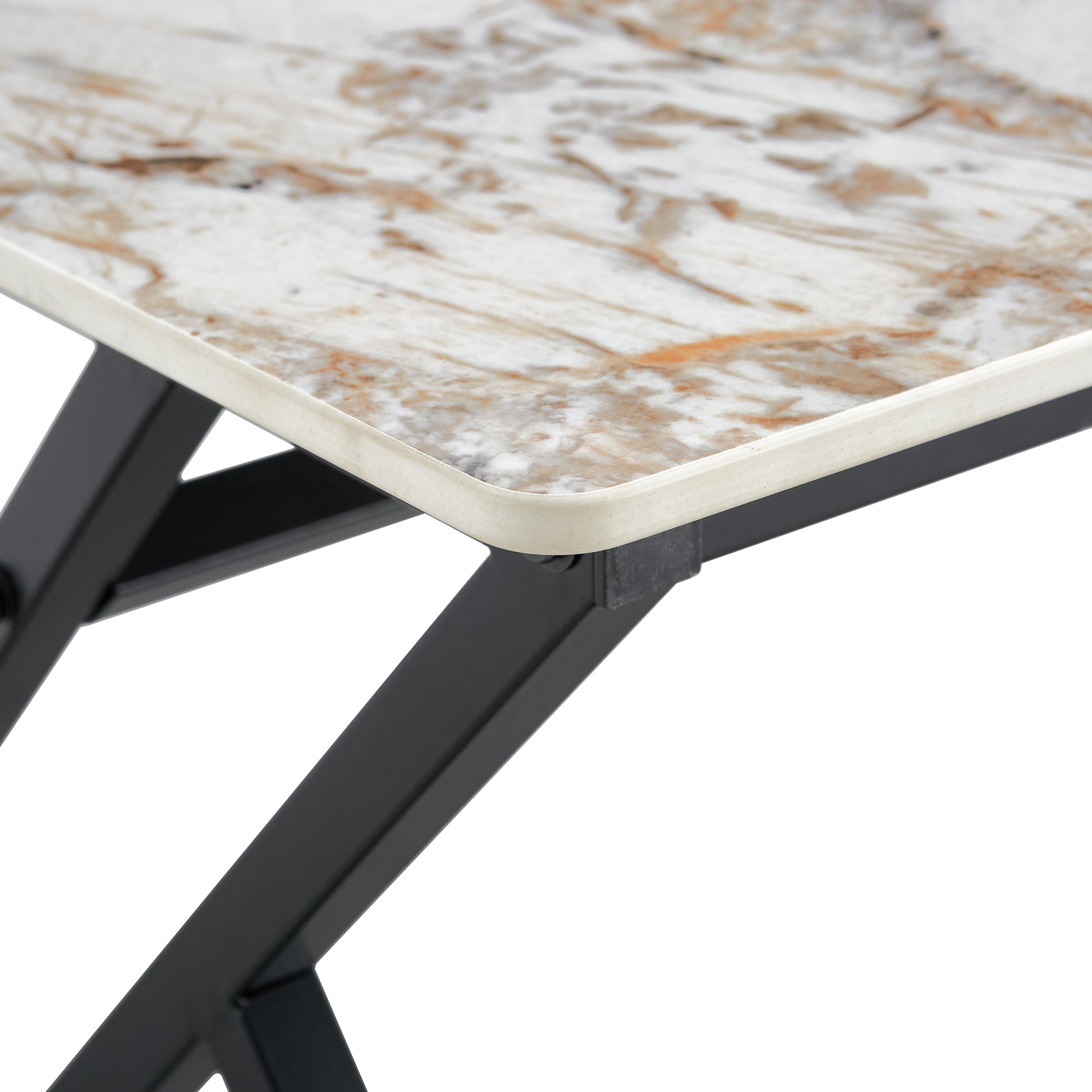 A Modern Minimalist Style Marble Patterned Coffee Table With Black Metal Legs. Computer Desk. Game Table. Tea Table. Ct Xx White Black Sintered Stone