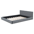 Queen Size Velvet Upholstered Platform Bed, With Luxurious Diamond Grid Headboard,Gray Queen Gray Plywood