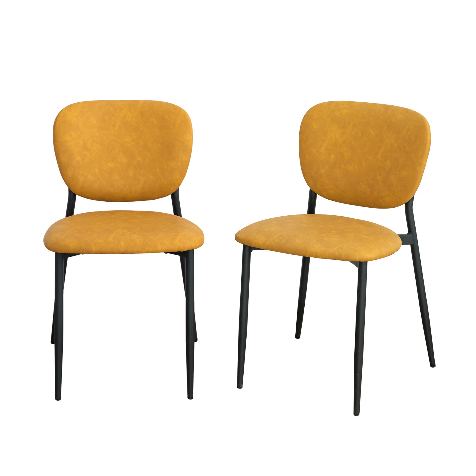 Leather Upholstered Modern Dining Chairs Set Of 2,Metal Legs For Kitchen Dining Room Chair,Bedroom,Living Room Chairs Yellow Metal