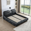 Multifunctional Upholstered Storage Bed Frame, Massage Chaise Lounge On Left, King Size,Black King Black Leather