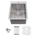 Stainless Steel Drop In Kitchen Sink 15X20 Inch Topmount Sinks 16 Gauge Single Bowl Brushed Nickel Stainless Steel