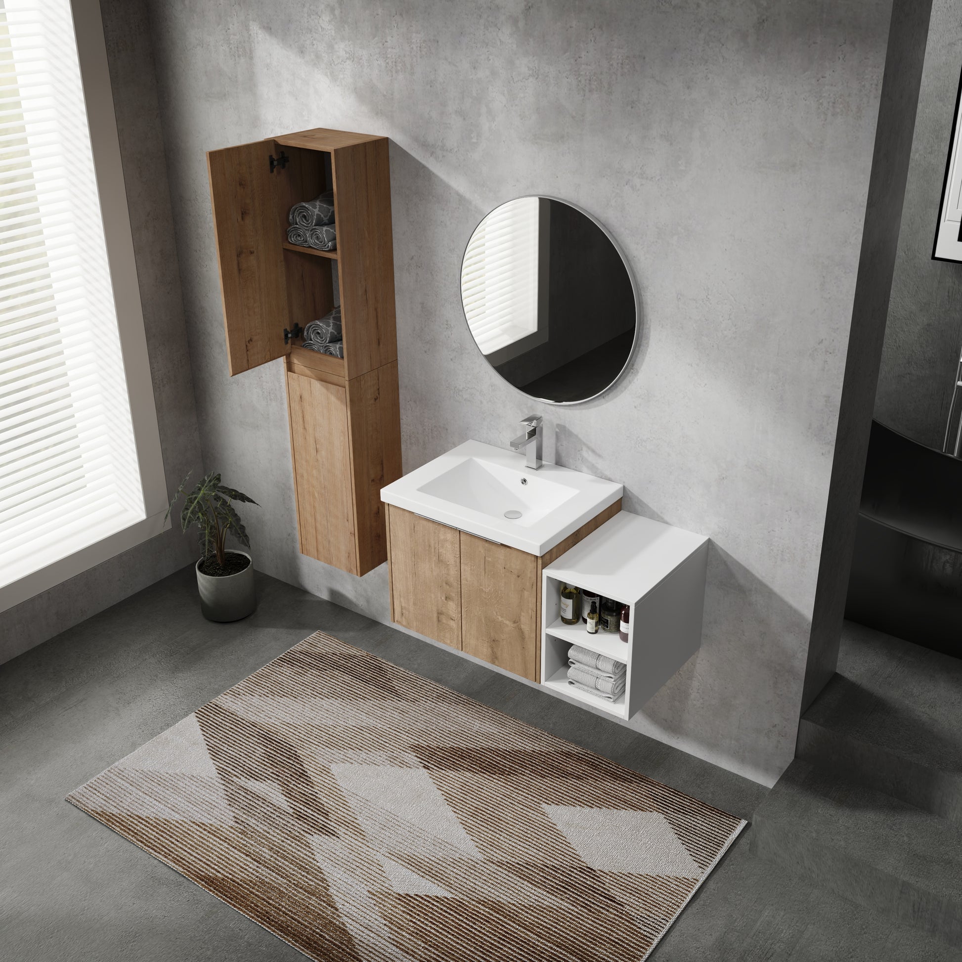 36" Wall Mounted Bathroom Vanity With Sink And Side Cabinet, Soft Close Doors,00112Imox2 0624Imo 0612Gwh Combination Cabinet Kd Packing Imitative Oak Bathroom Modern Plywood Plywood
