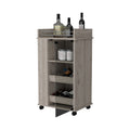 Baltimore Bar Cart With Casters, Glass Door And 2 Side Shelf Grey Primary Living Space Modern Rectangular Particle Board Engineered Wood Medium 40 55In