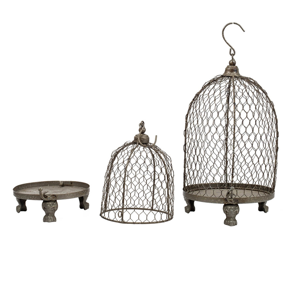 Set Of 2 Phineas Hanging Wire Mesh Candle Holders, L: D7X13" S: D6X9" Antique Gray Antique,Farmhouse,Retro,Rustic Iron