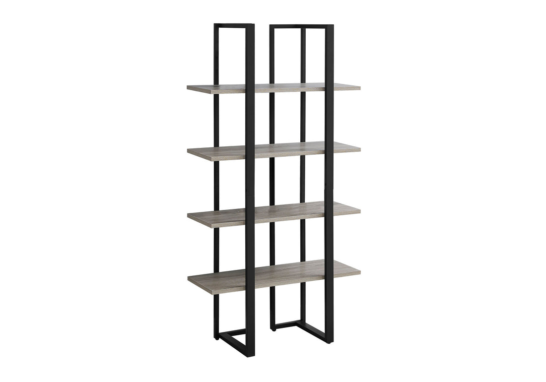 Bookshelf, Bookcase, Etagere, 4 Tier, 60"H, Office, Bedroom, Brown Laminate, Black Metal, Contemporary, Modern Taupe Mdf