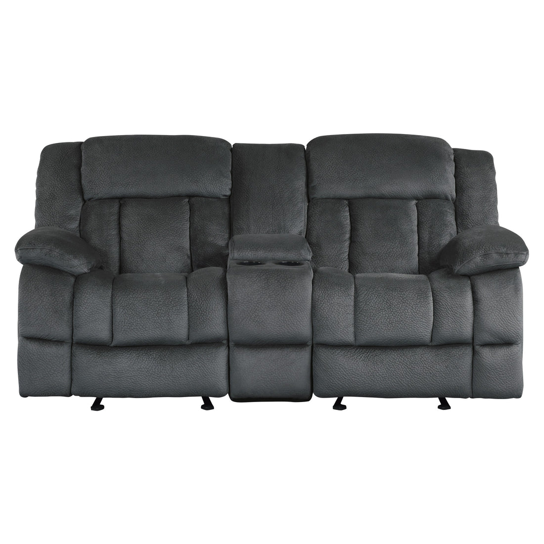 Microfiber Textured Fabric Glider Reclining Loveseat, Charcoal Black Black Microfiber