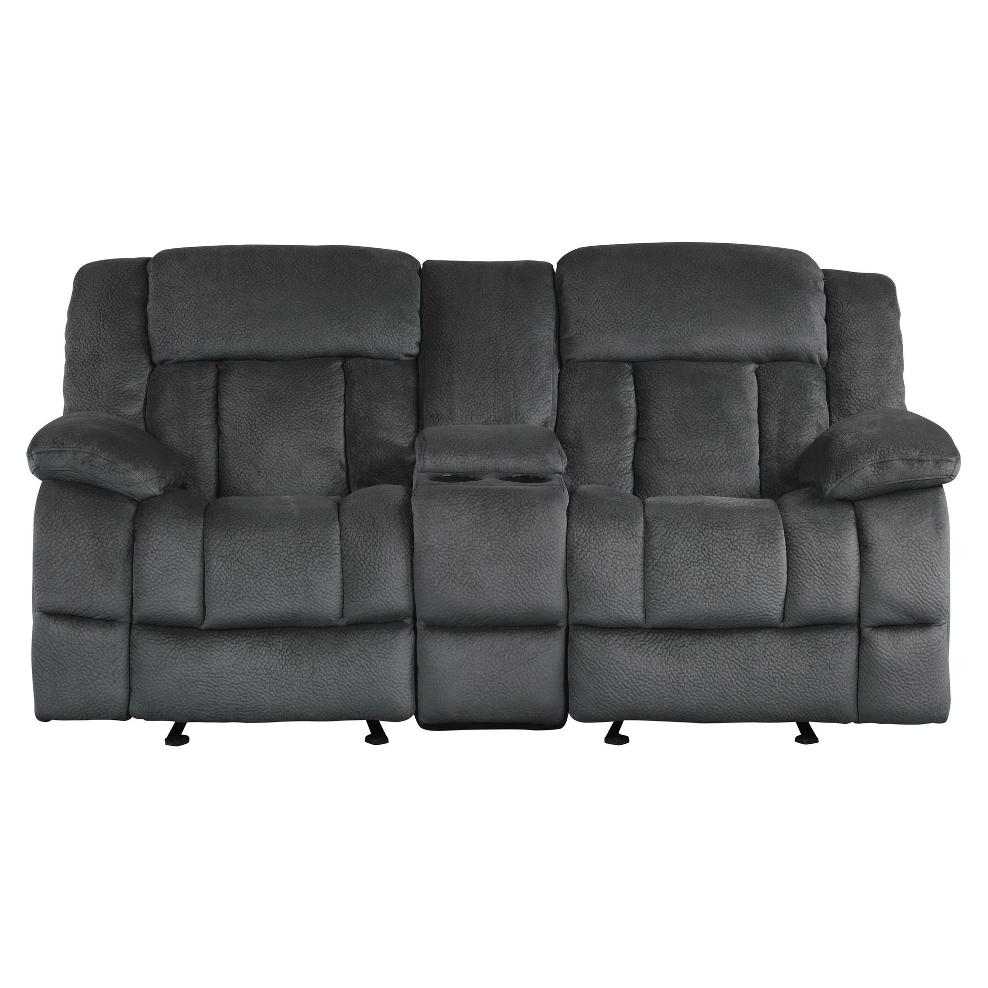 Microfiber Textured Fabric Glider Reclining Loveseat, Charcoal Black Black Microfiber