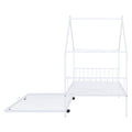 Twin Size Metal House Bed With Twin Size Trundle, White Twin White Metal