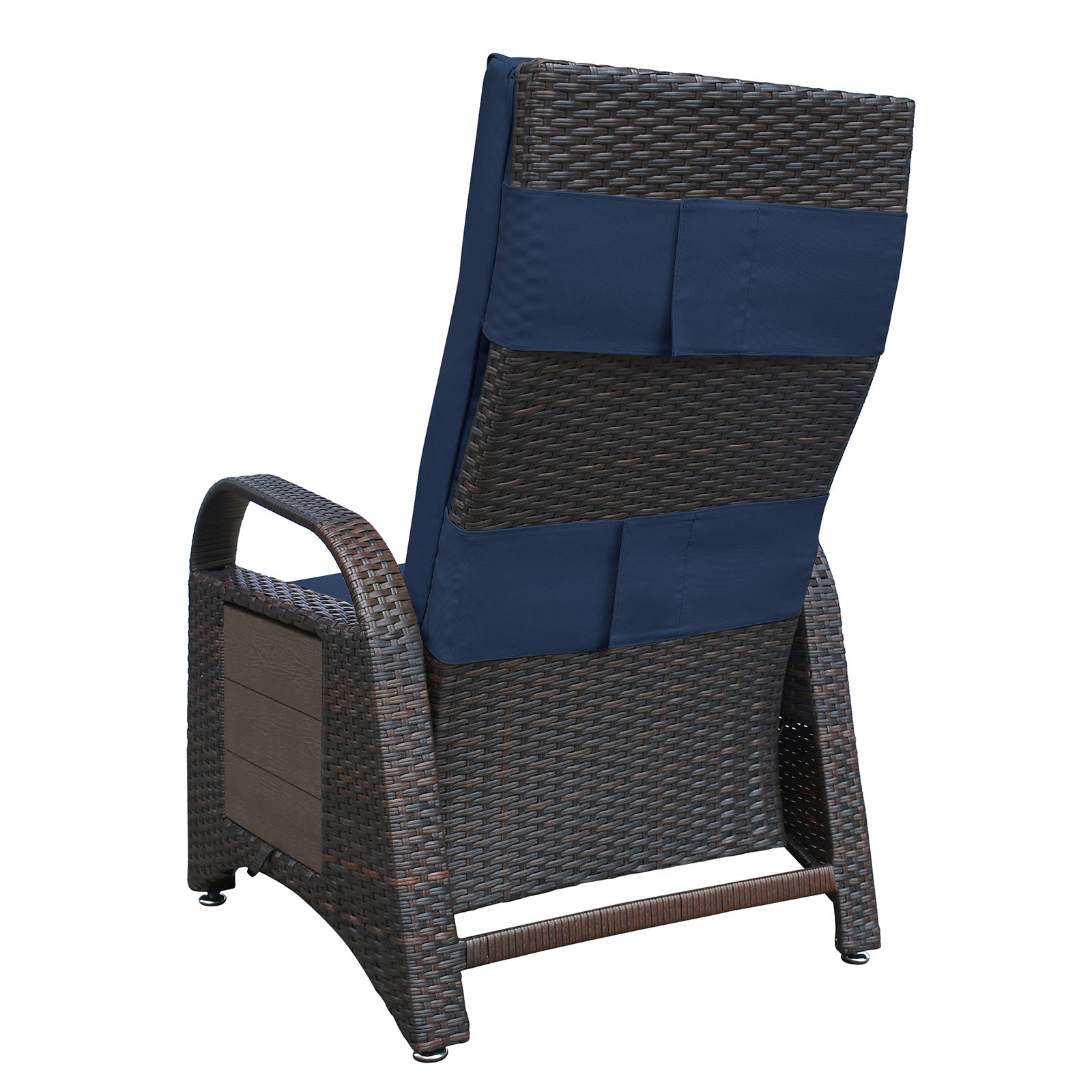 Outdoor Recliner Chair,Separate Adjustment Mechanism Pe Wicker Adjustable Reclining Lounge Chair And Removable Soft Cushion,Modern Armchair And Ergonomic For Home, Sunbathing Or Relaxation Navy Blue Yes Navy Blue Garden & Outdoor Modern Rattan Metal