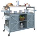 K&K Outdoor Kitchen Island, Rolling Bar Cart & Storage Cabinet, Farmhouse Solid Wood Outdoor Grill Table With Stainless Steel Top, Spice Racktowel Rack For Kitchen & Bbqgrey Blue Grey Blue Garden & Outdoor Classic,Farmhouse,French Country,Luxury,Modern