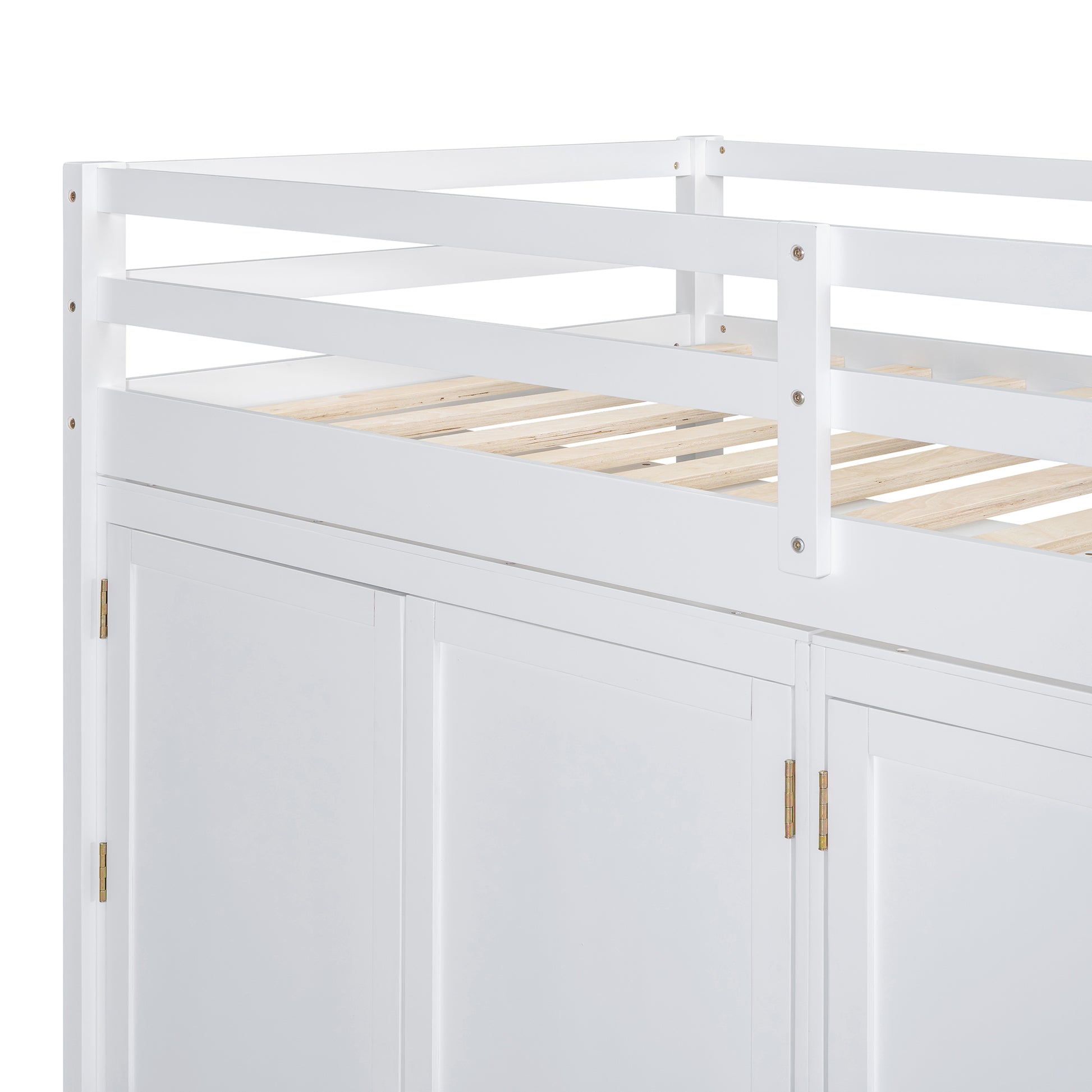 Twin Size Loft Bed With Drawer, Two Wardrobes And Mirror, White White Solid Wood Mdf