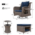 K&K 5 Pieces Outdoor Patio Furniture Set With Pet House Cool Bar And Retractable Side Tray, Rattan Wicker Patio Swivel Rocking Chairs Set Of 2 With Ottomans For Backyard, Porch, Balcony, Navy Blue Yes Rocker & Glider Navy Blue Seats 2 Weather Resistant