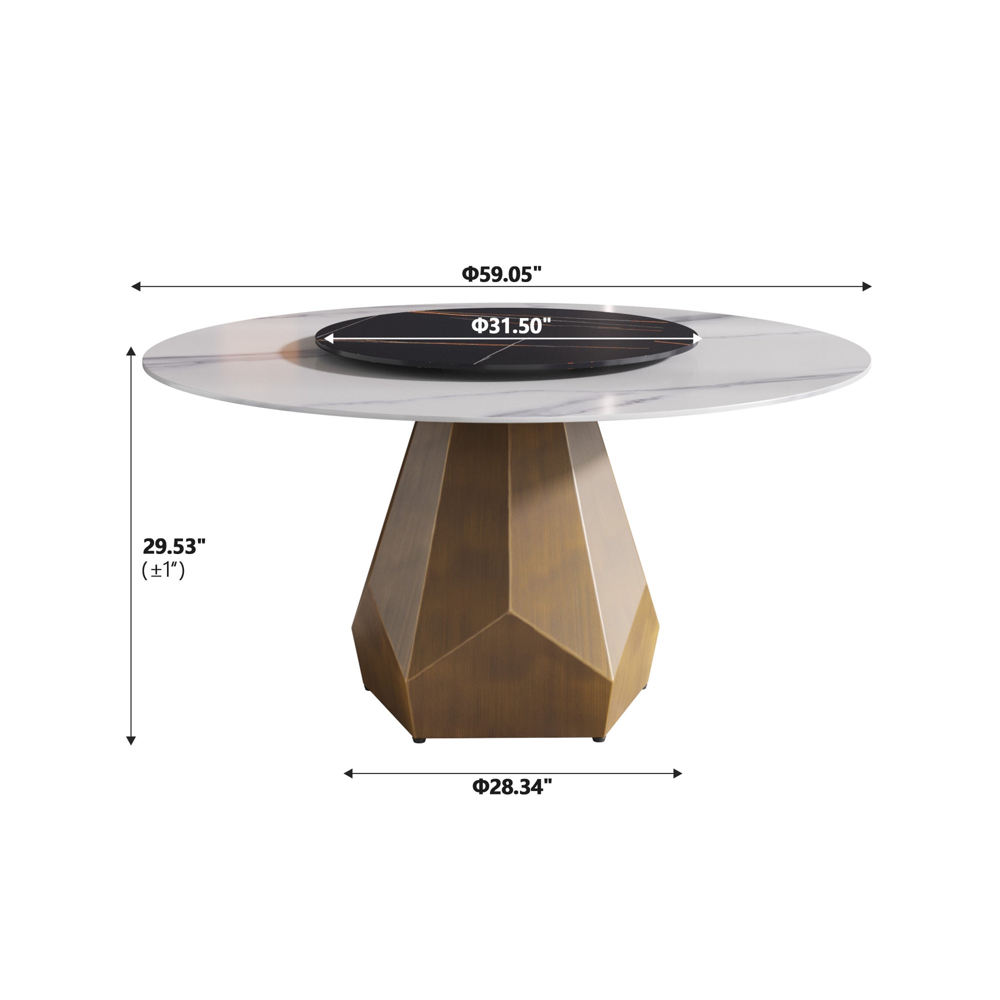 59.05" Round Marble Dining Table With Metal Base, Artificial Marble For 6 8 People, 31.5"Black Artificial Stone Turntable,White&Black Dining Table Only Antique Brass,Black,White Metal Marble