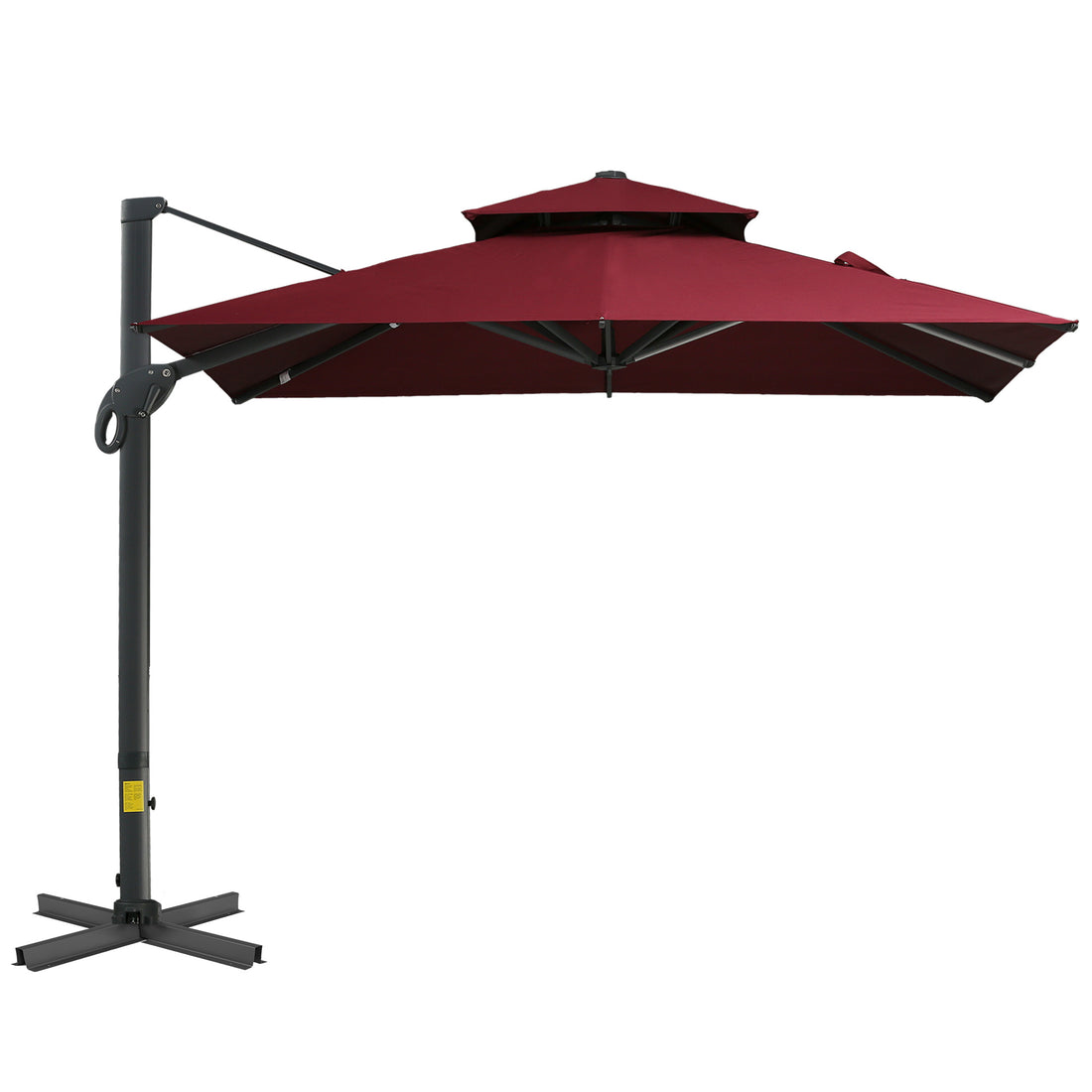 Outsunny 10Ft Offset Patio Umbrella, Hanging Cantilever Umbrella, Square Shape, Aluminum Cross Base, Tilt, 360 Degree Rotation, Red Red Aluminum