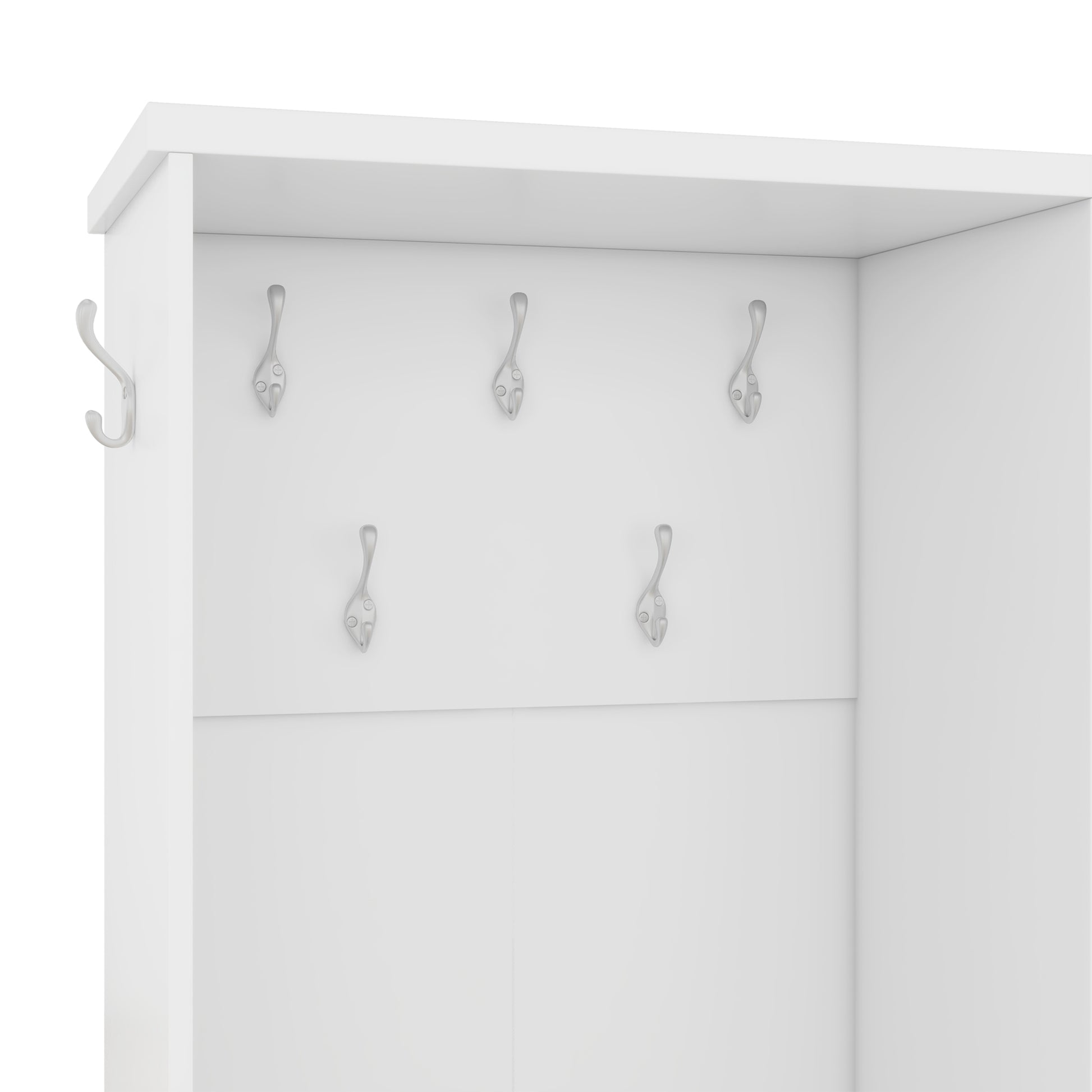 Multi Functional Hall Tree With Storage Shelves Drawers And Cabinet, Elegant Hallway Shoe Cabinet With Bench, Modern Coat Rack With Hooks For Hallway Entryways, White Soft White Particle Board Mdf