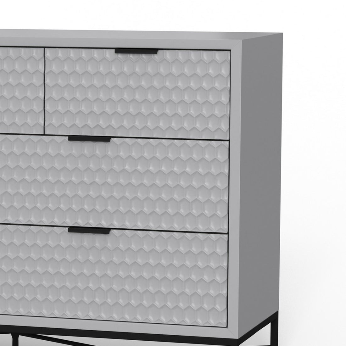 Rexi 56 Inch 7 Drawer Dresser, Honeycomb, Mahogany Wood, Light Gray, Black Black Gray Wood