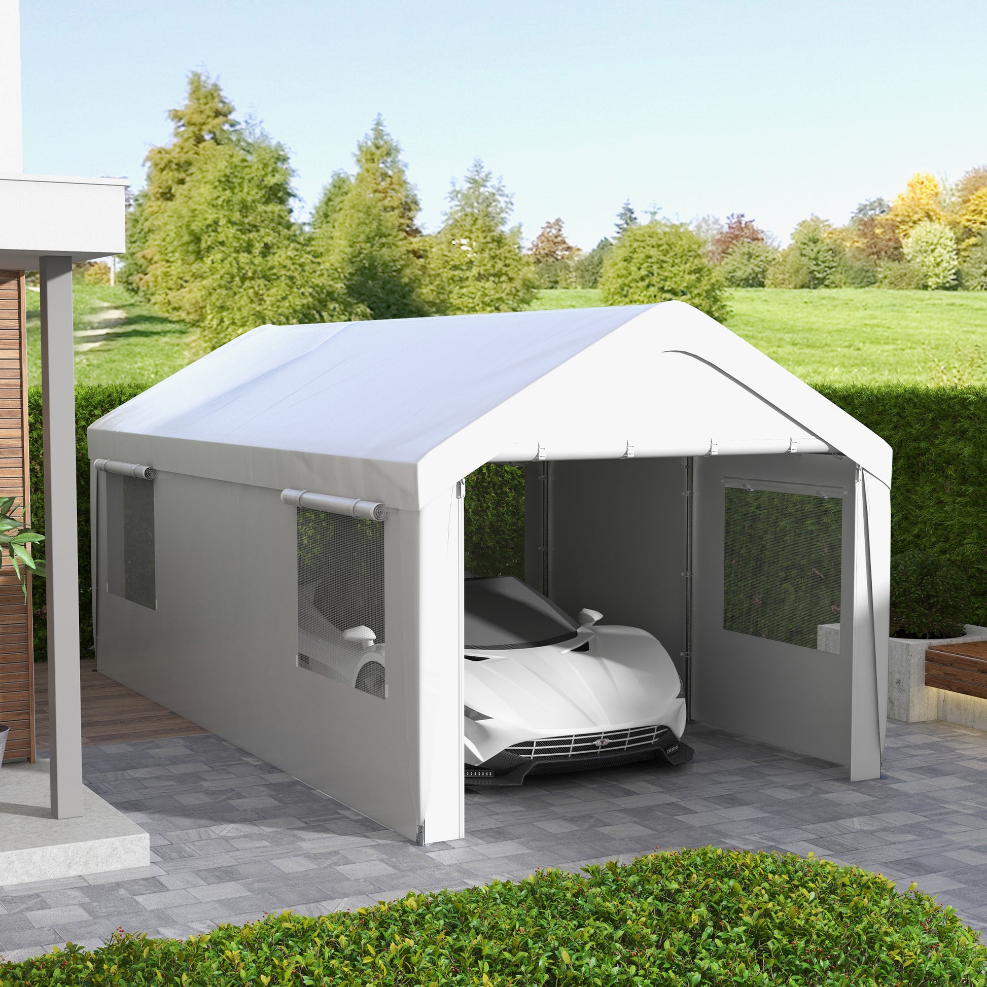 portable car garage tent Outsunny Carport 10' X 20' Portable Garage, Heavy Duty Car Port Canopy