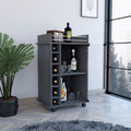 Bar Cart Baltimore, Six Wine Cubbies, Smokey Oak Finish Gray Particle Board