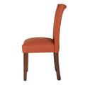 Fabric Upholstered Wooden Armless Parson Dining Chair, Orange And Brown Orange Wood Fabric