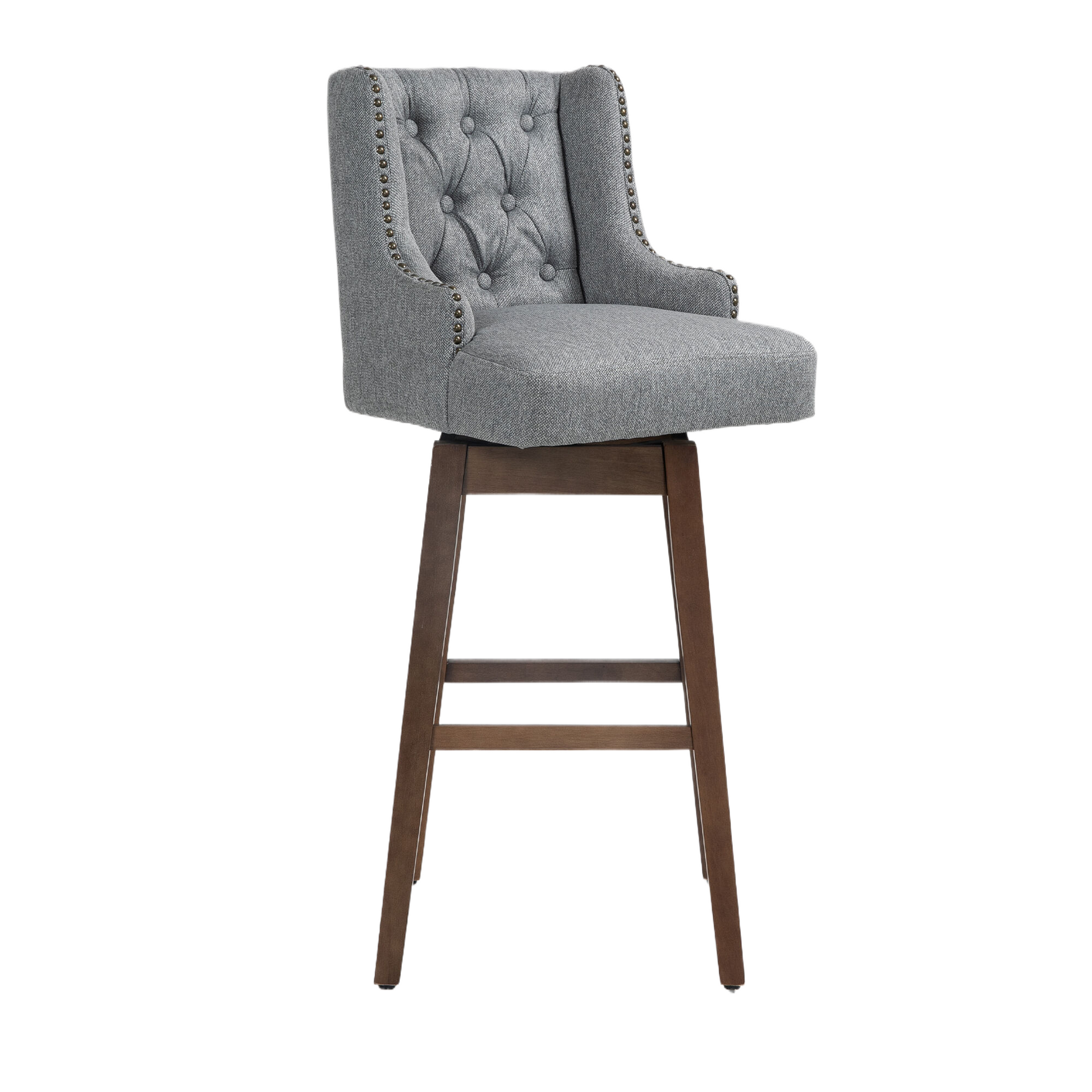 Coolmore Bar Stools Set Of 2 Counter Height Chairs With Footrest For Kitchen, Dining Room And 360 Degree Solid Wood Legs Swivel Bar Stools Set Of 2 Gary Linen Gray Foam Linen
