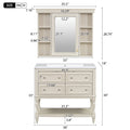 36'' Bathroom Vanity With Medicine Cabinet, Modern Mirror Cabinet With Adjustable Shelf, Bathroom Storage Cabinet With 4 Drawers, Solid Wood Frame Bathroom Storage Cabinet 4 Beige 1 5 Adjustable Hinges Bathroom Freestanding Solid Wood Mdf Resin Painted