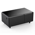 Modern Smart Coffee Table With Built In Fridge, Bluetooth Speaker, Wireless Charging, Touch Control Panel, Usb Interface, Outlet Protection, Atmosphere Light, Black Black Built In Outlets Or Usb Primary Living Space Luxury,Modern Freestanding Rectangular