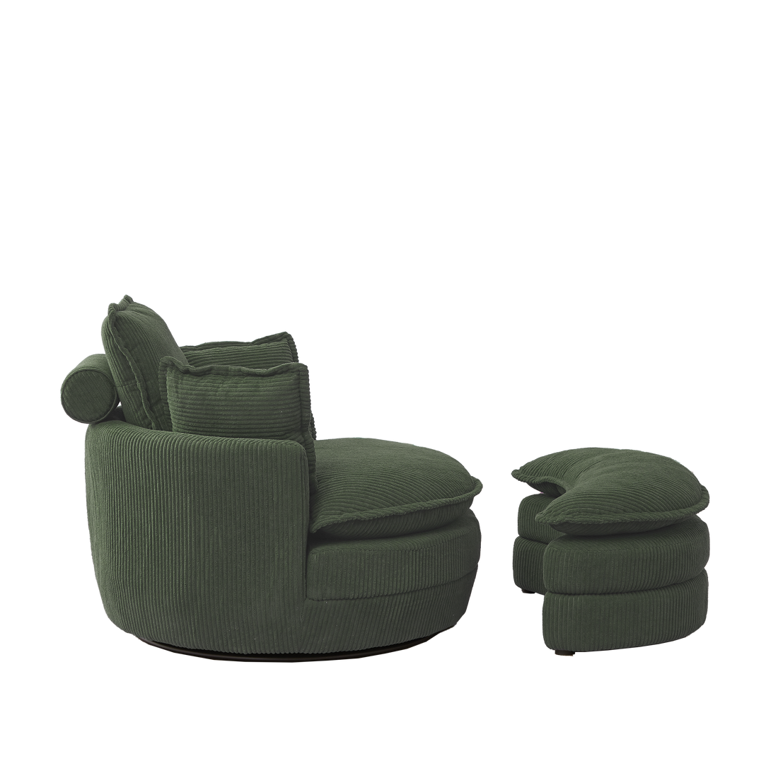 38"W Oversized Swivel Chair With Moon Storage Ottoman For Living Room, Modern Accent Round Loveseat Circle Swivel Barrel Chairs For Bedroom Cuddle Sofa Chair Lounger Armchair, 4 Pillows,Corduroy Green Foam Corduroy 1 Seat